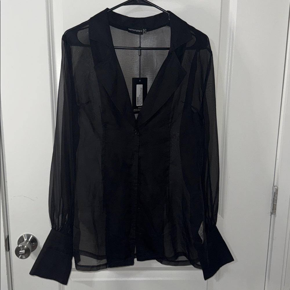 PrettyLittleThing Charcoal Sheer Blouse